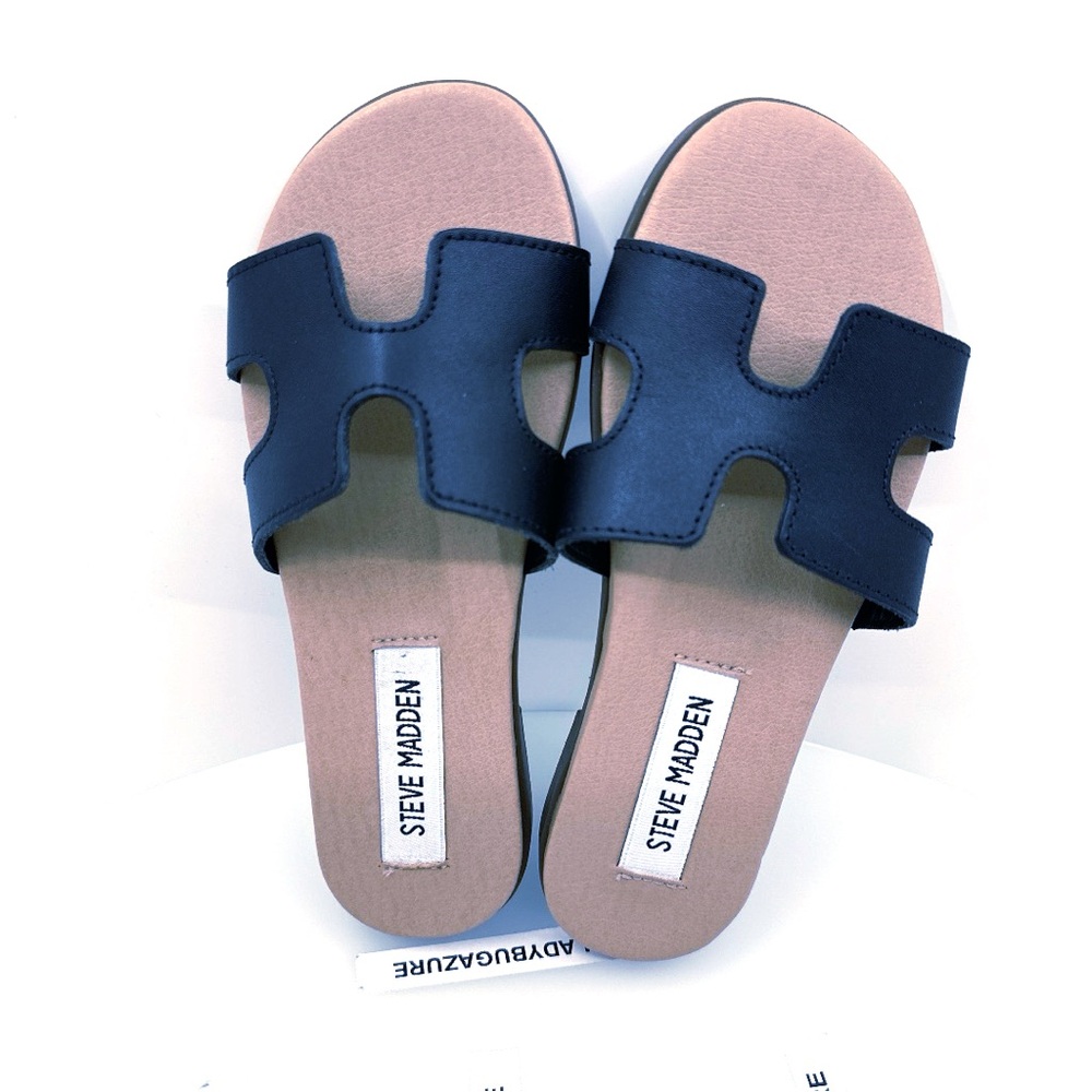 NWOB Steve Madden Black Leather Slide Sandals Size 4 - Picture 9 of 10